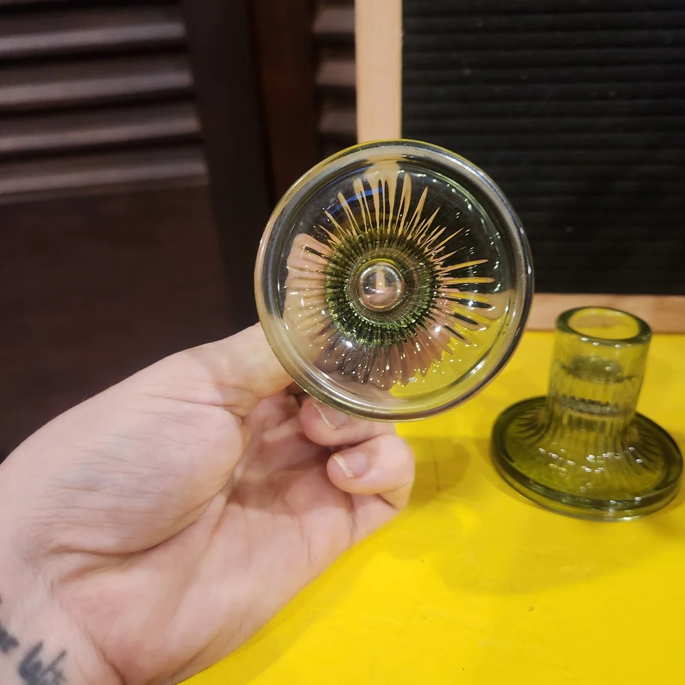 Green Glass Candle Holders